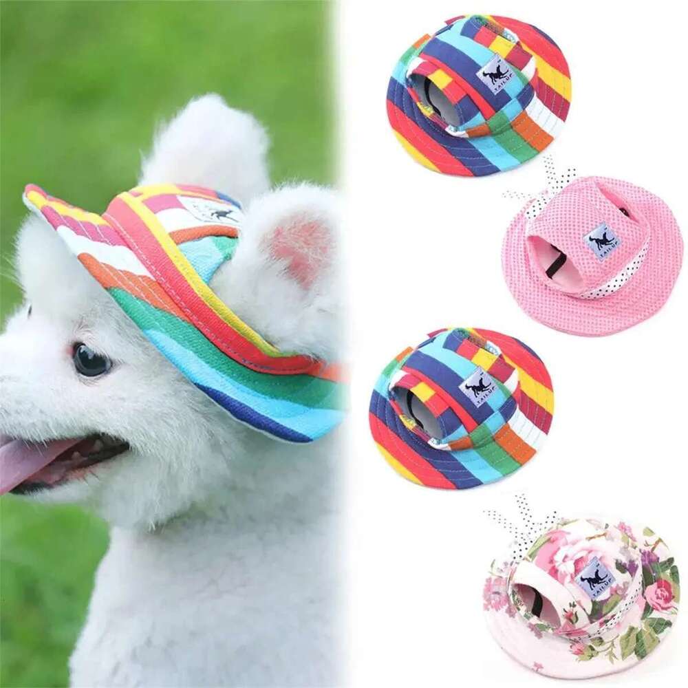 3 Patterns Breathable Pet Dog With Ears Holes Spring Summer Baseball Beach Visor Mesh Canvas Hat Puppy Outdoor Cap 1Pc