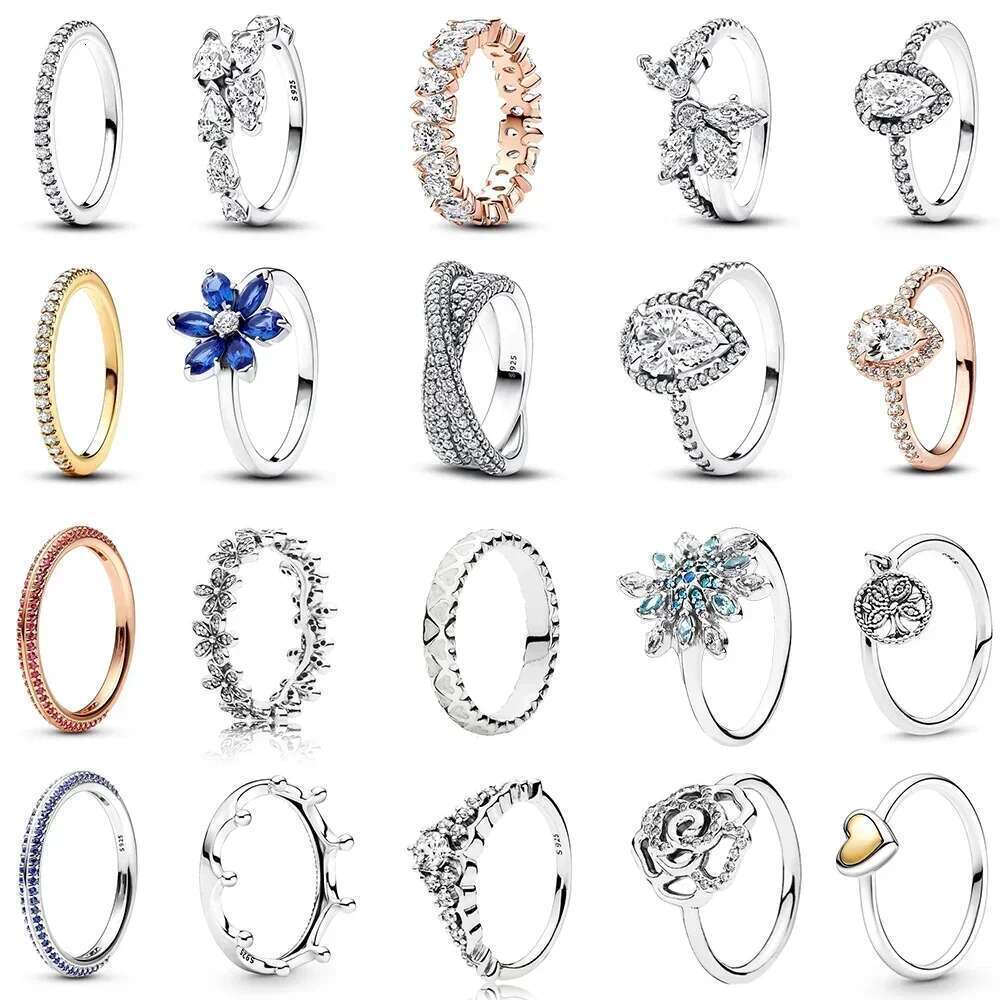 NEW 925 Sterling Silver Pretty Sparking Asymmetrical Herbarium Cluster Band Pear Halo Timeless Crossover Dual Band Ring Gifts