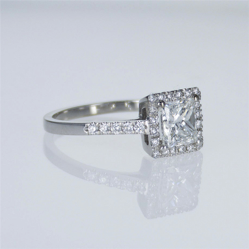 Jewelry 1.5 Carat Princess Cut Halo Engagement Ring IGl Certified Lab Grown Diamond Wedding Square Lab Diamond Ring For Women Half Band Anniversary