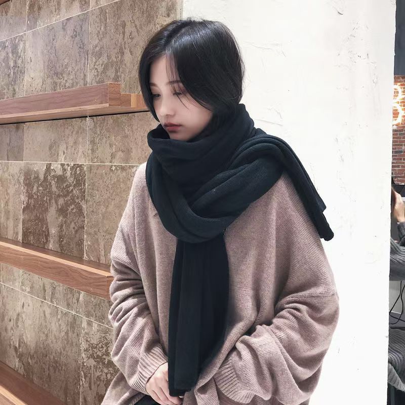 K114 Korean version of pure color knitted wool net celebrity scarf women autumn and winter thick warm student scarf men's versatile shawl trend
