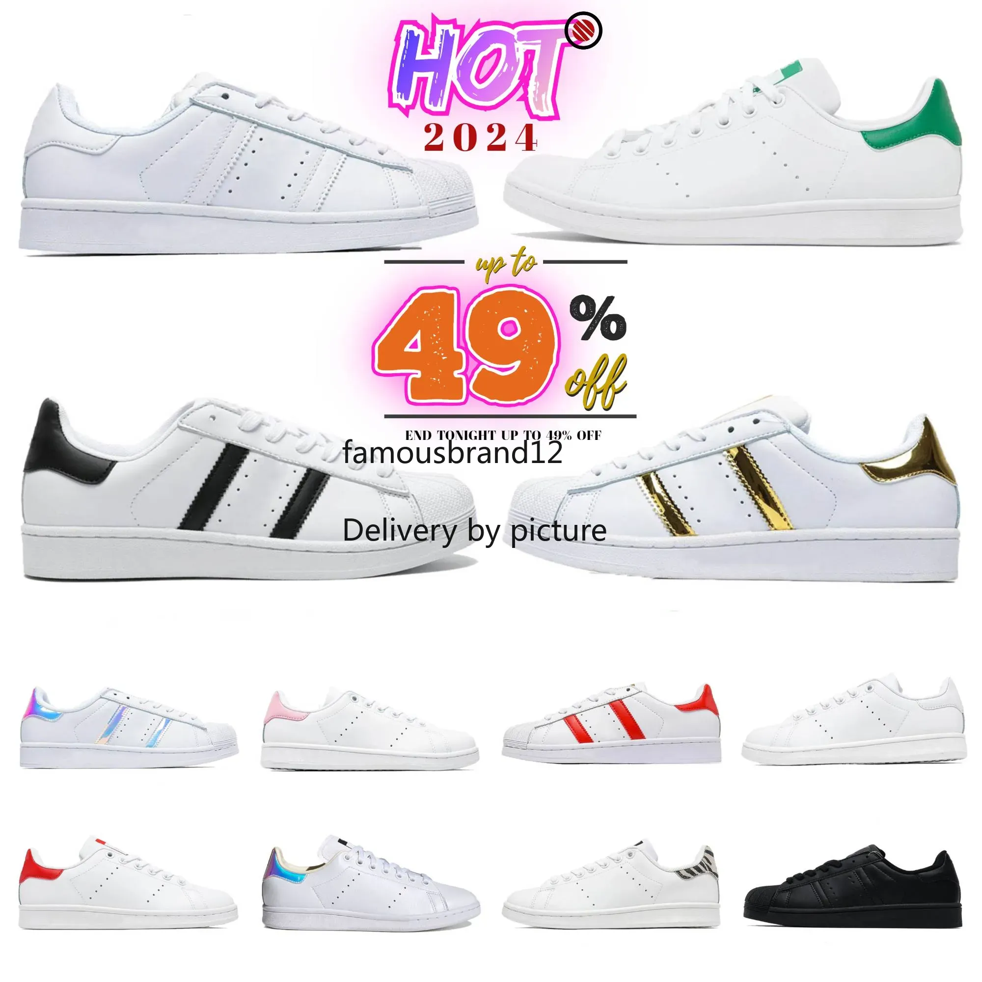 Designer Fashion Stan Smith Superstars Casual Shoes Vegan Mens Women Triple Black White Oreo Laser Golden Platform Sports Sneakers Flat Trainers Outdoor Shoes