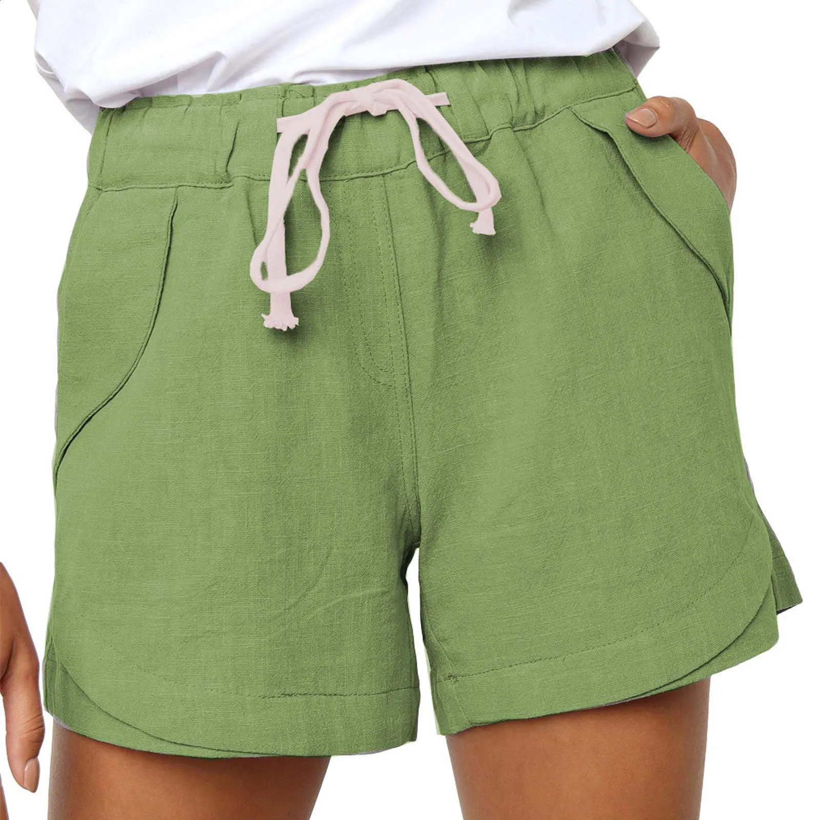 Cotton Linen Shorts WomenS Sports Shorts Summer High Waist Pink Blue Shorts Women Plus Size Fashion Casual Basic Short Pants 250313