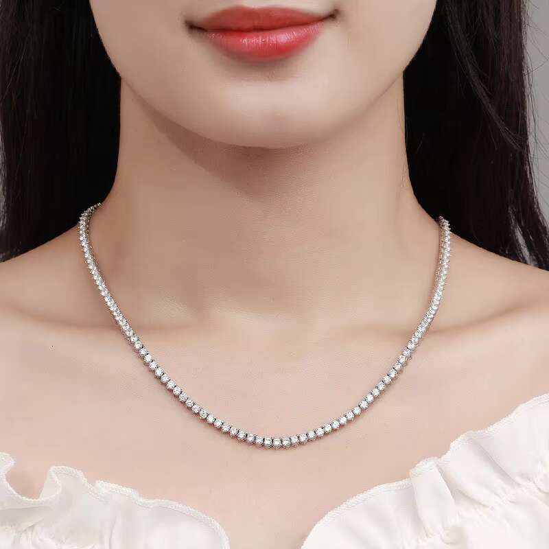 Hot Sale 3 Prong Claw Setting 3mm 4mm 5mm Round Tennis Chain Sterg Sier Iced Out Moissanite Chocker Necklace