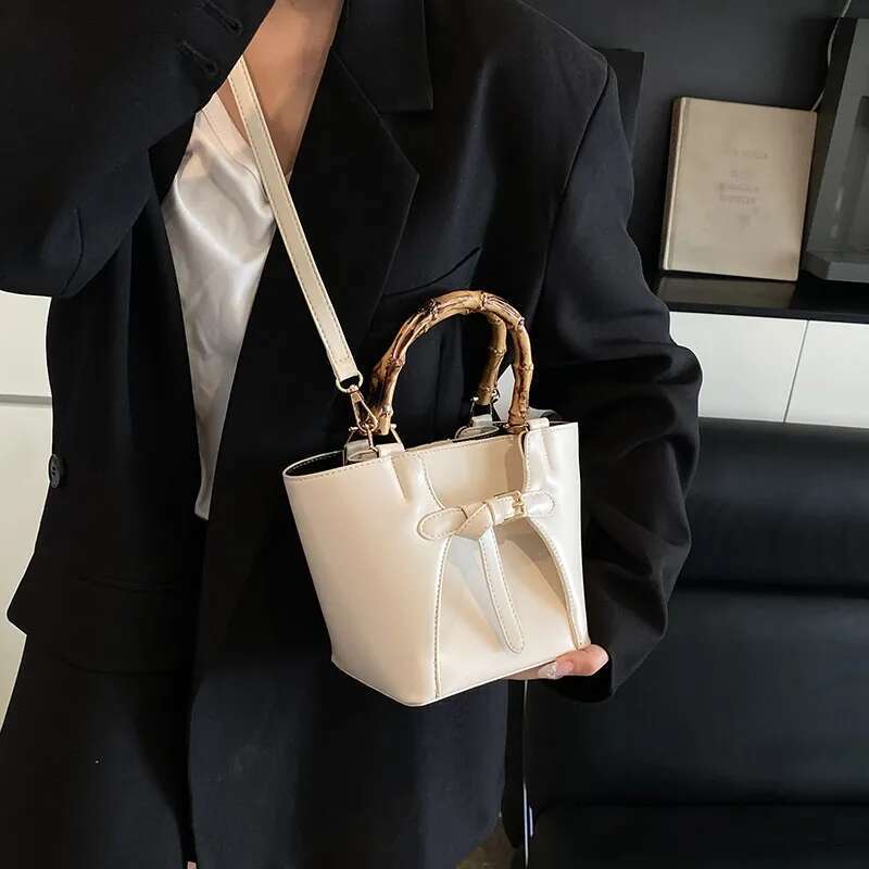 Short Handle PU Leather Bucket Crossbody Bags For Women Trend Y2k Ladies Sier Shoulder Bag Handbags