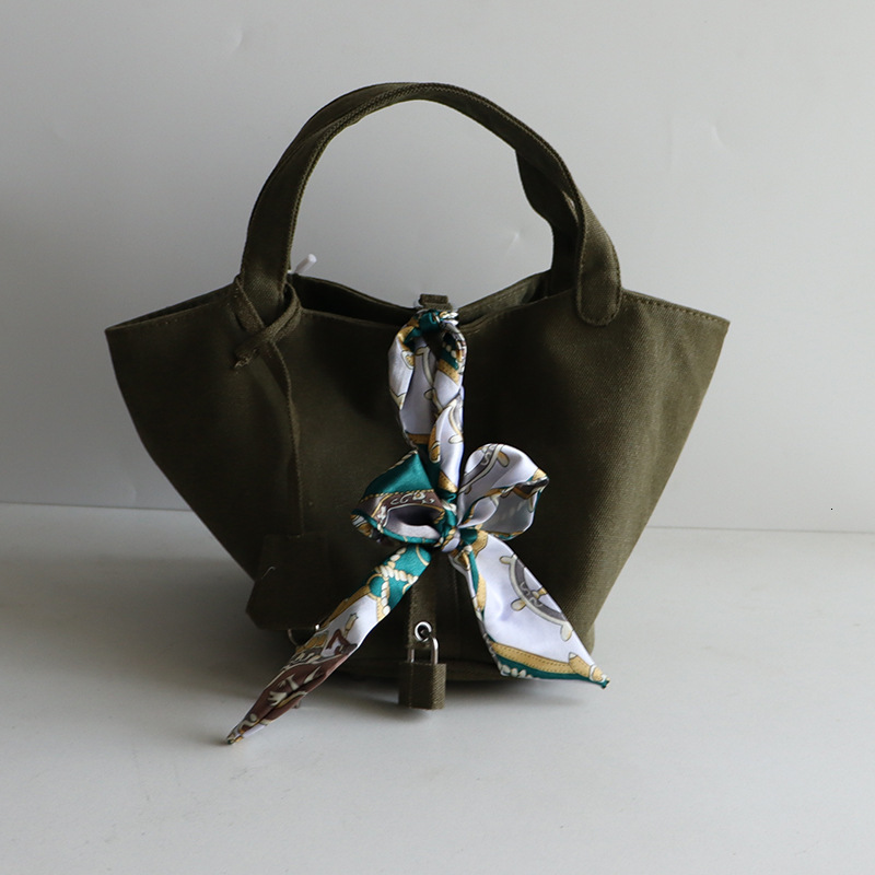 Vegetable Bag 2023, The Same Fashionable And Trendy Graffiti Personalized Vegetable Basket Military Green Canvas Handbag