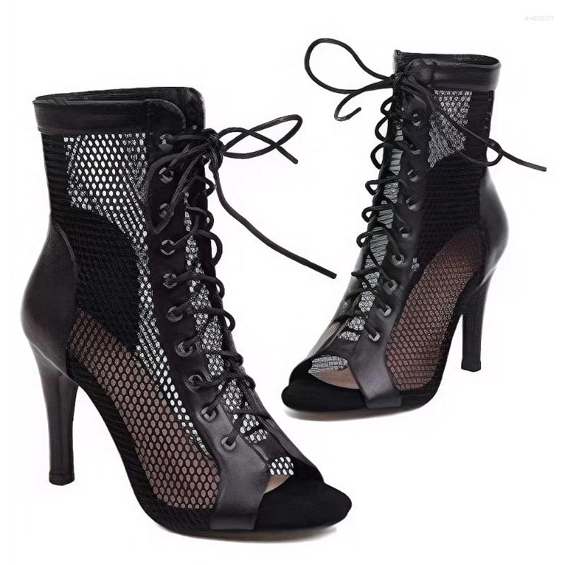 Sandals Women High Top Heel Mesh Dance Shoes Summer Booties Pump For Ballroom zhanyishengli