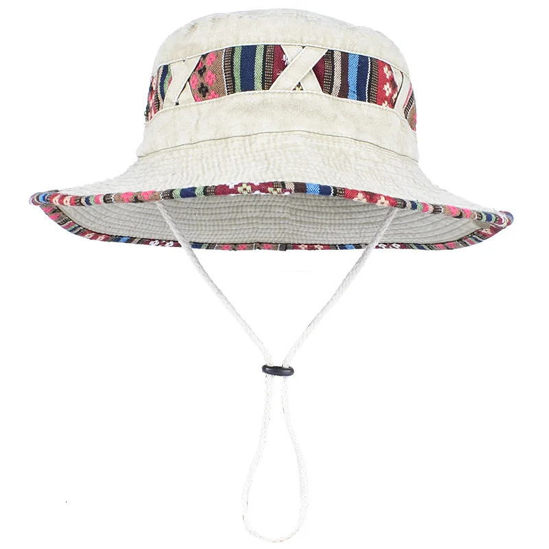 Summer Bucket Hat With String Women Man Vintage Beach Sun Fishing Hats Outdoor Hiking Bob Panama Summer Fisherman Caps 250311