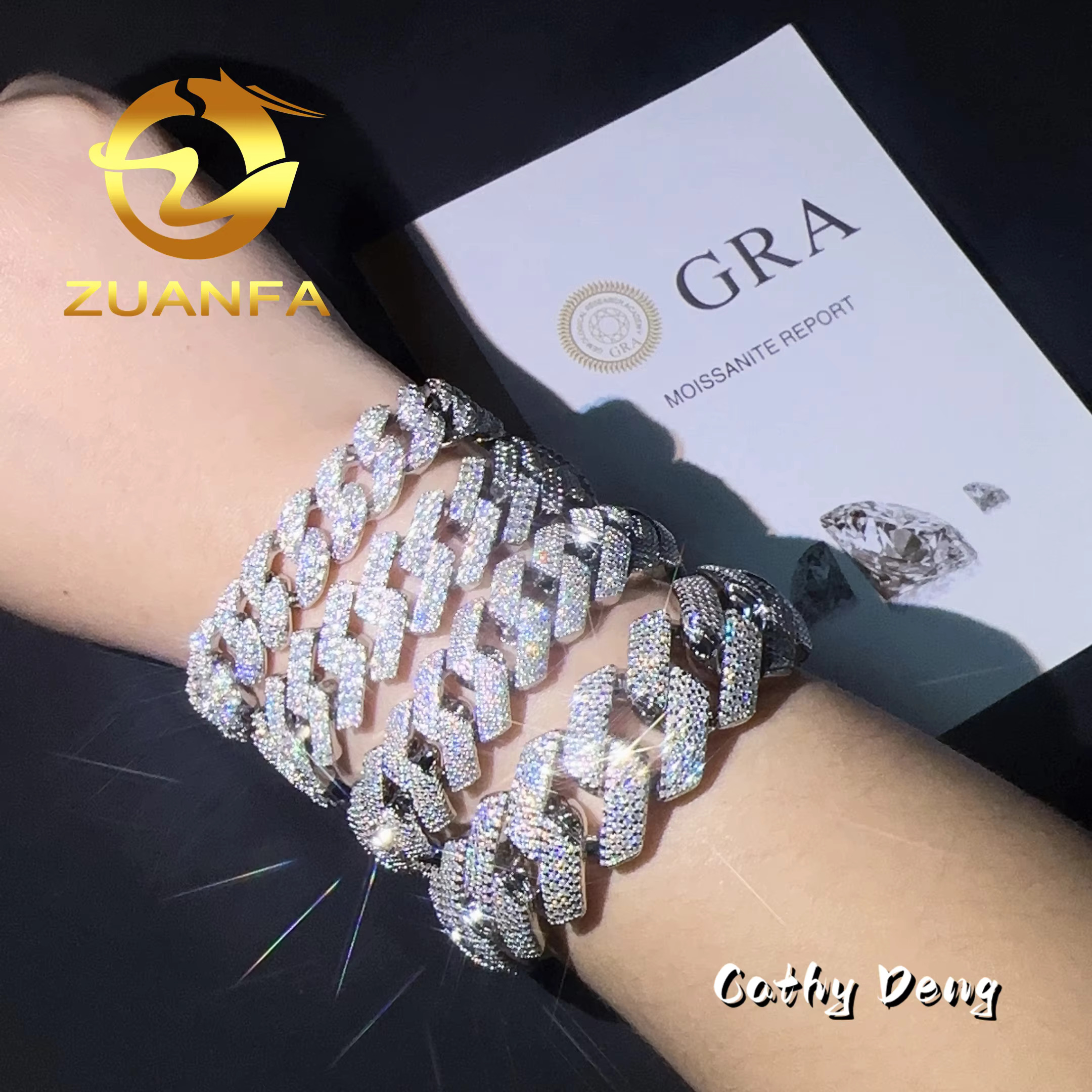 Pass Diamond Test 12mm 13mm 15mm 20mm Full Ice Moissanite Bracelet 925 Silver Cuban Link Chain Bracelet Fine Jewelry Necklaces