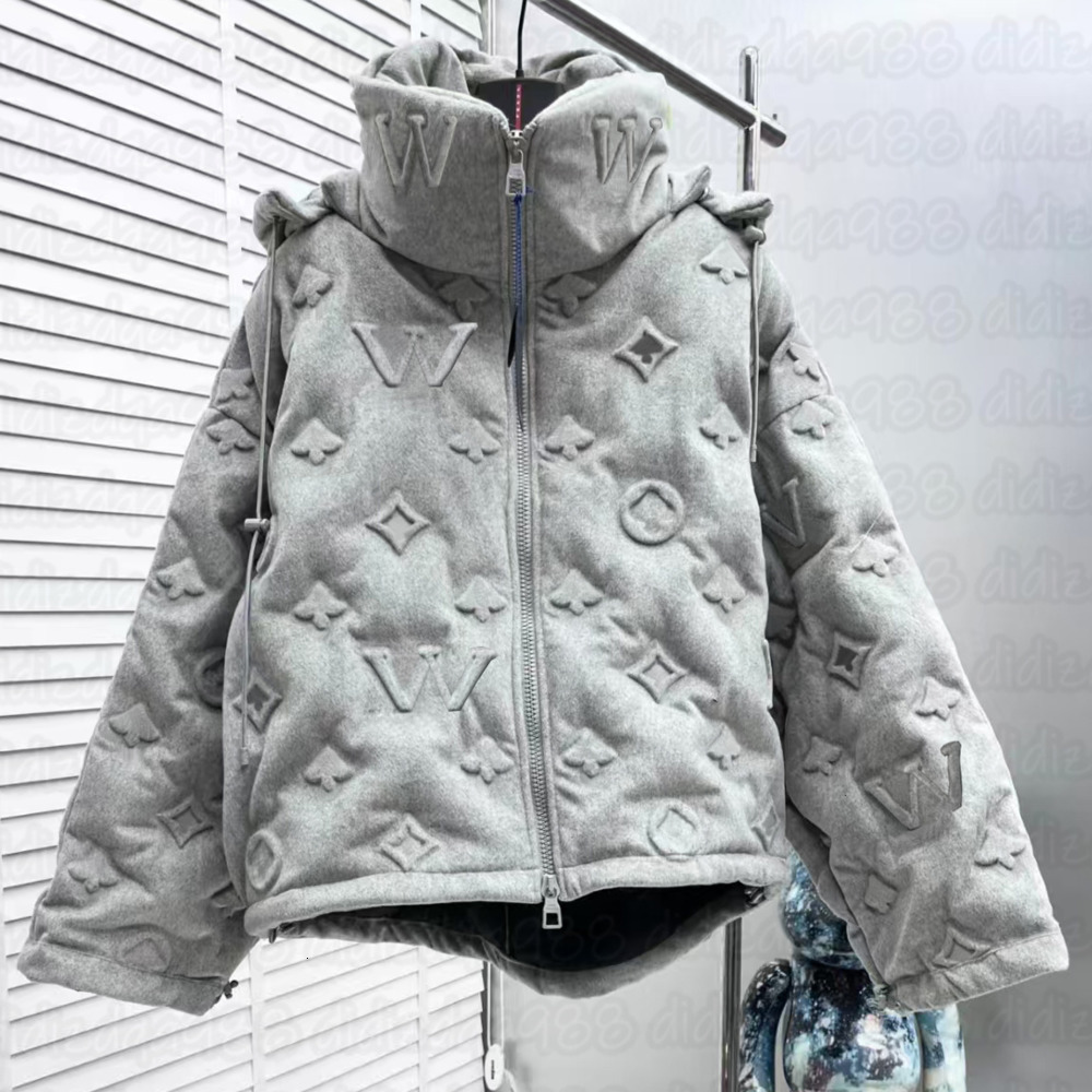 Designer Men's Winter Down Coat Parka Long Sleeve warm Light grey White Black down coat Casual fashion thick warm coat size 2XL