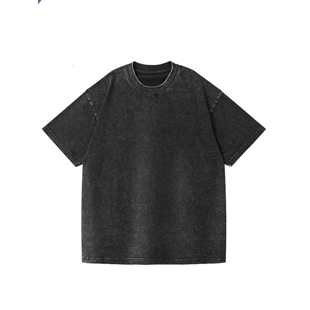 Retro stir fried snowflake washed made of European American pure cotton, loose base round neck pullover, heavyweight T-shirt for men in 2025, new casu