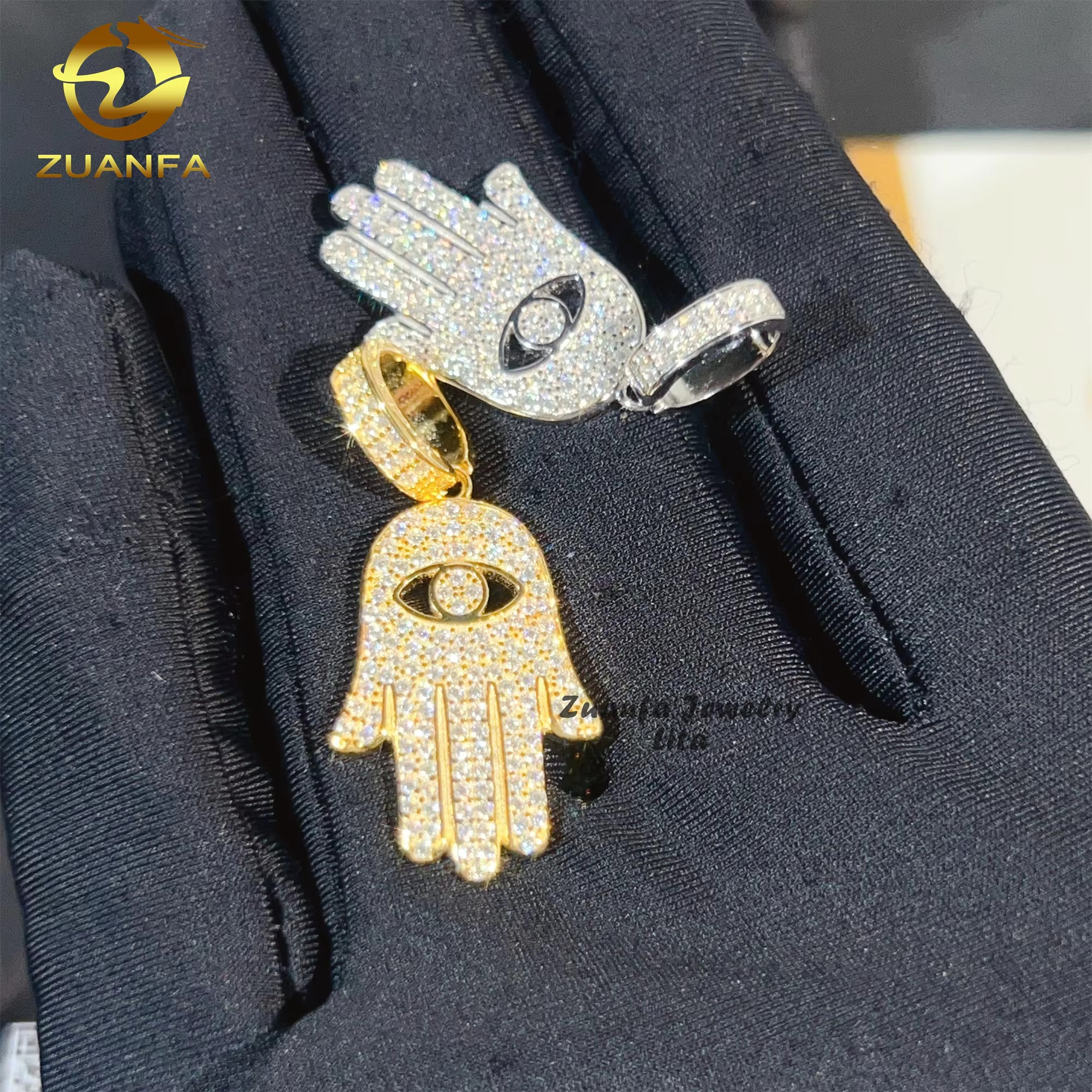 Factory Price Top Quality Charm 925 Sterling Silver Iced Out Hamsa Moissanite Hip Hop Pendant