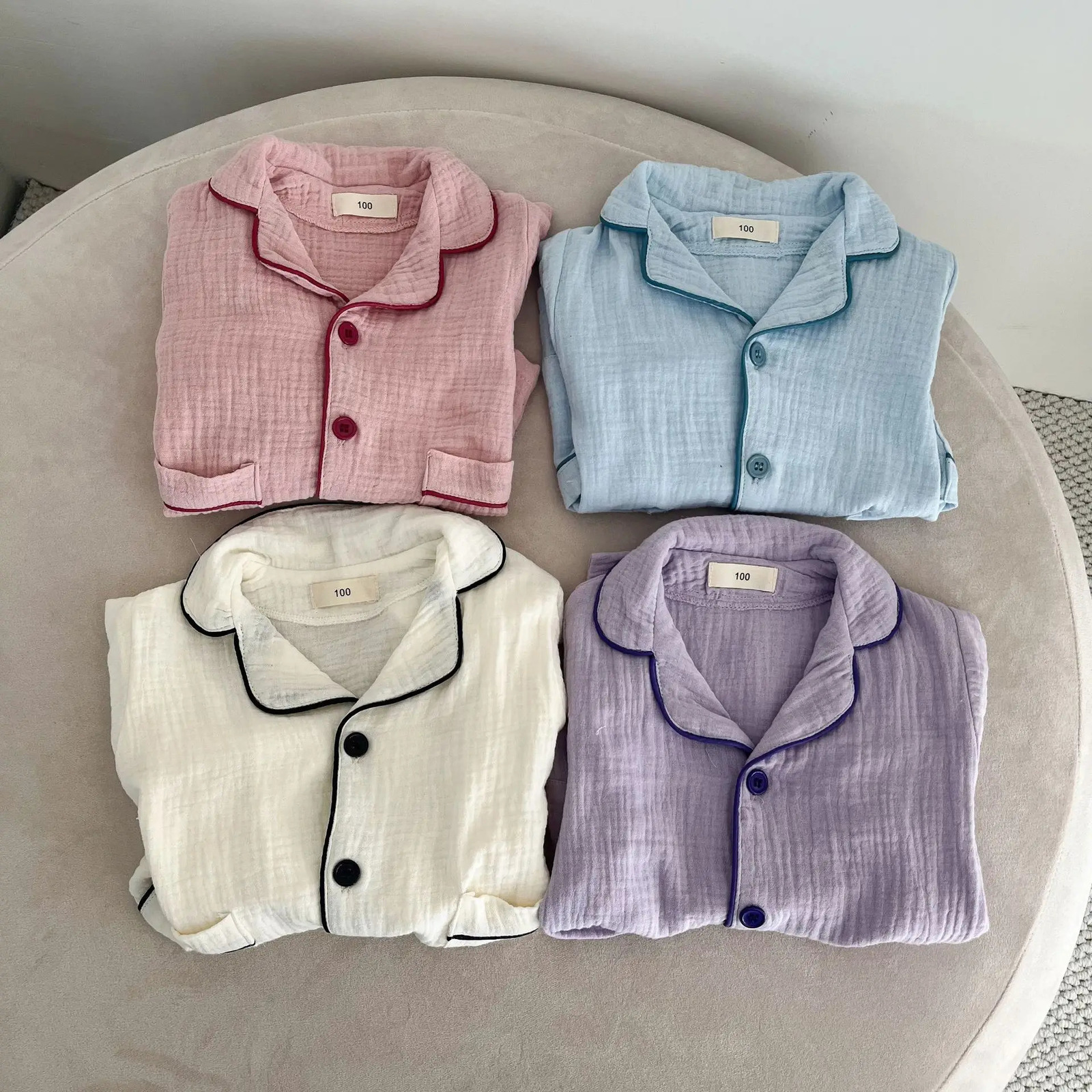 Spring Autumn Childrens Sleepwear Pure Cotton Gauze Class A Long Sleeved Set For Girls Kids Baby Homewears Set 250312