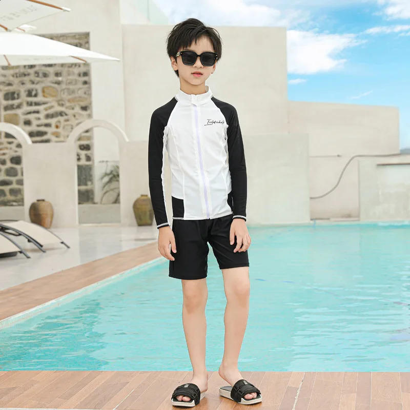 Three Piece Long Sleeve Cover Up Swimwear Korean Beach Wear Kids Girls Boys Swimsuit White Black Rash Guard Bathing Suits Pants 250313bj