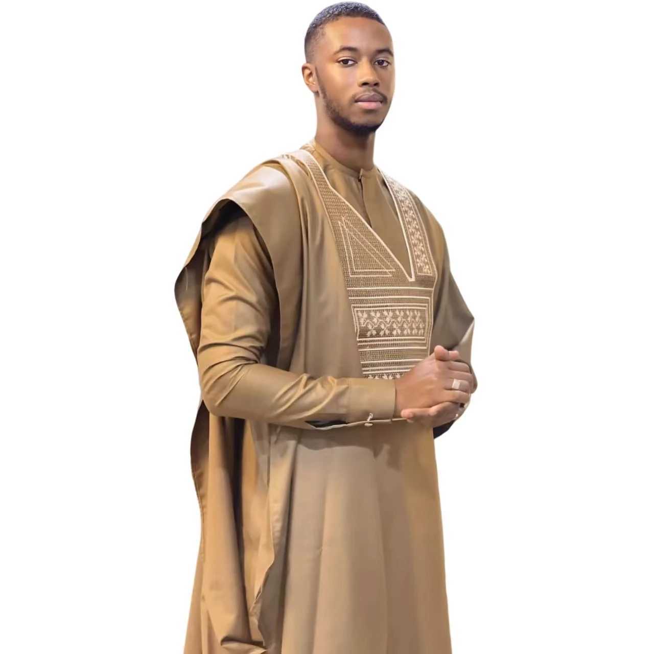 African mens embroidery design long sleeves with pants X250313