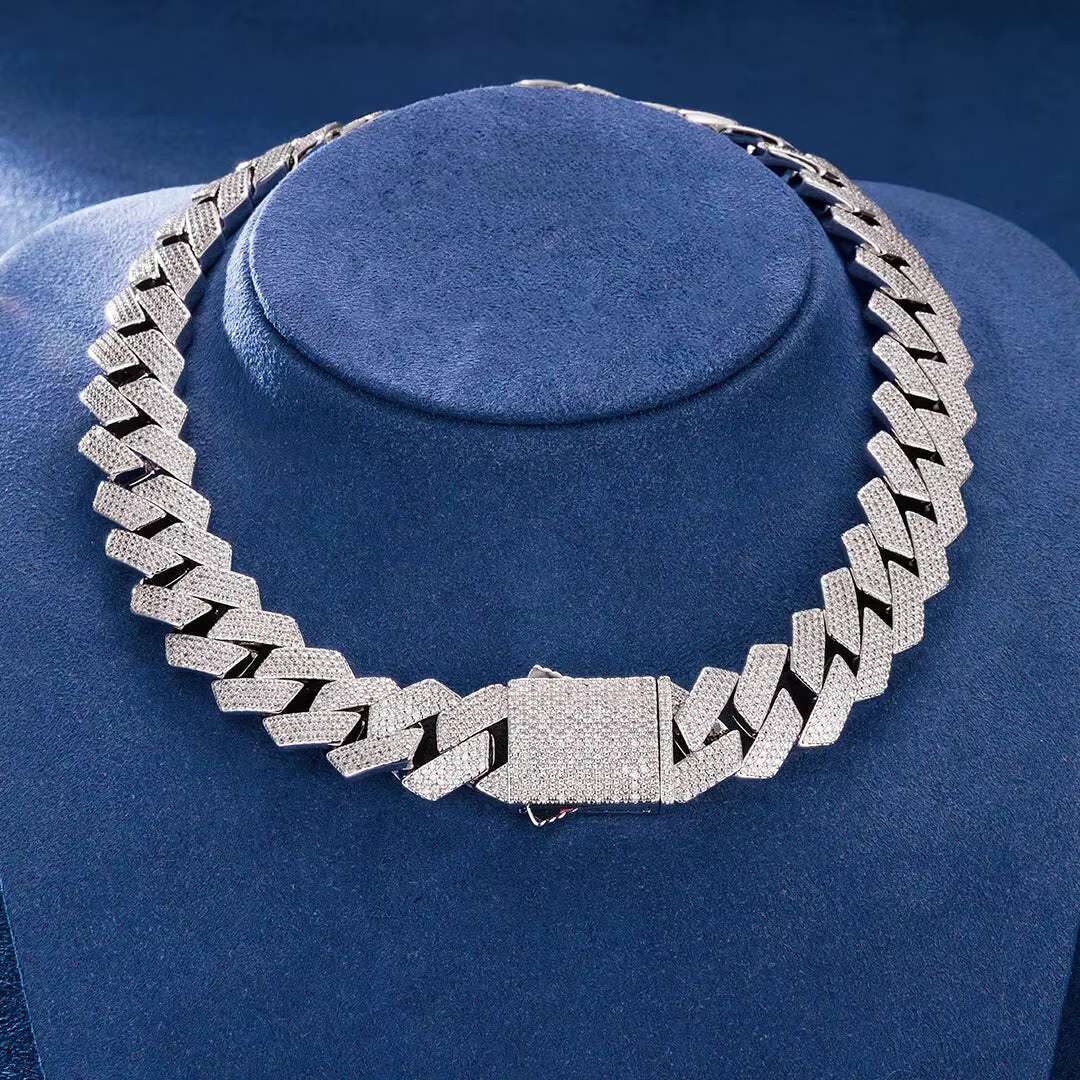 19mm Moissanite Monaco Gold Plated Sier Cuban k Chain Bracelet Necklace