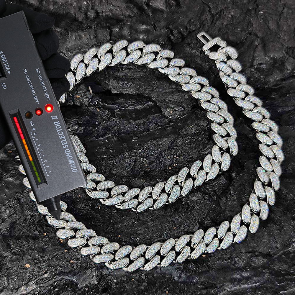 Hight Quality D Color vvs Moissanite Cuban Chain 12MM Iced Out Two Row Diamond Cuban Link Chain Hip Hop Jewelry For Men Women