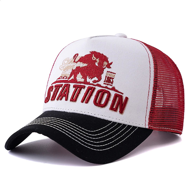 Home>Products>Neutral Summer Fishing Hats>Breathable Mesh Truck Hats>Da Ye Niu Embroidered Snap Cap 250313