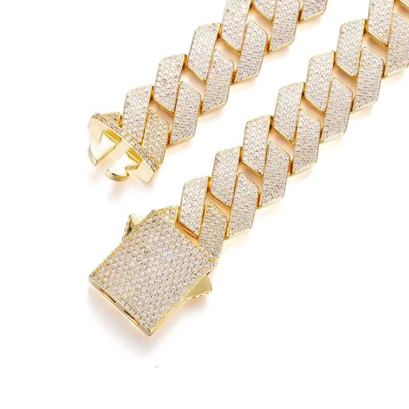 19mm Moissanite Monaco Gold Plated Sier Cuban k Chain Bracelet Necklace