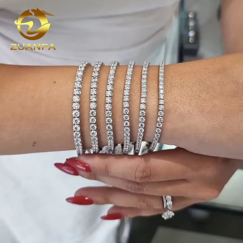 HPHT 2mm 3mm Lab Grown Diamonds Tennis Chain 925 Silver Gold Plated Bracelet Necklace Fashion Jewelry