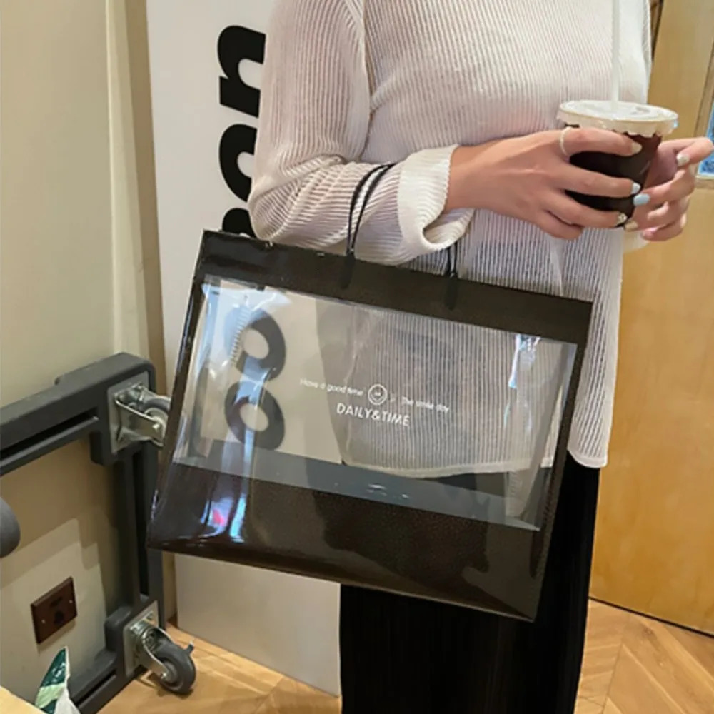 PVC Transparent Handbag Shoulder Bag Large Capacity Shopping Tote Bag Travel Beach Bag Waterproof Swimming Storage Bag Gift Bag R250312