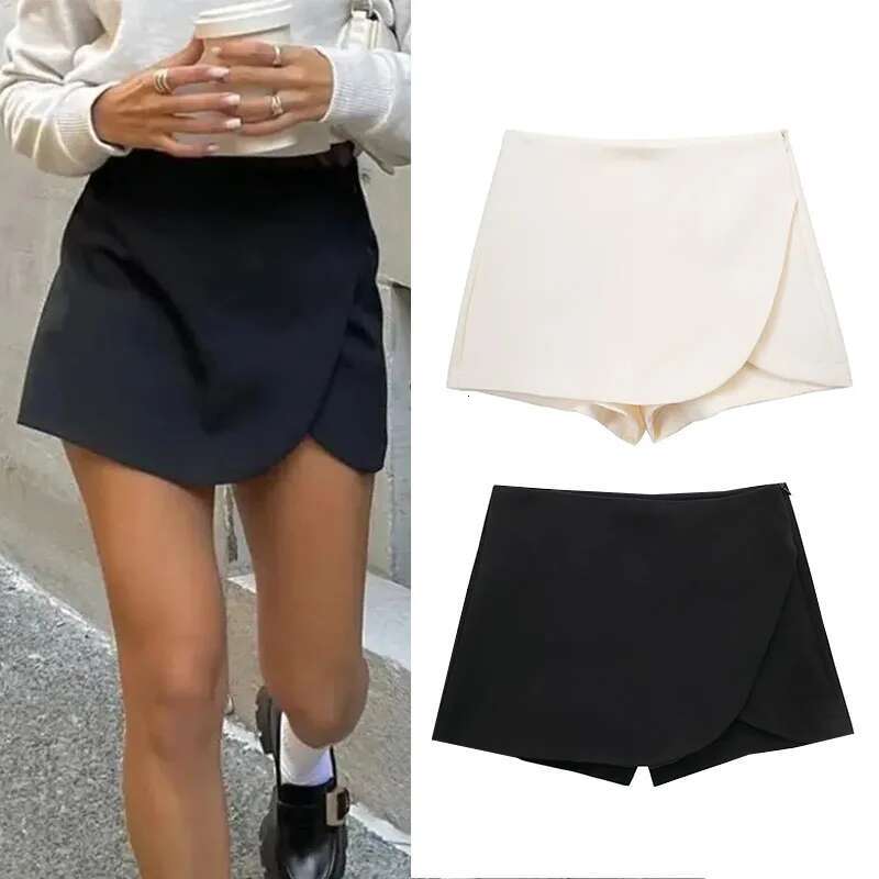 Asymmetric Skort For Women Pink Black Mini Skirt Woman Fashion High Waist Short Skirts Summer Casual Shorts