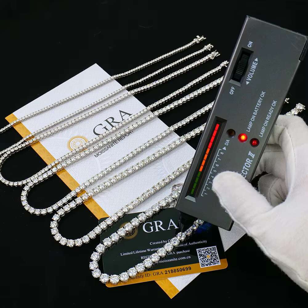 2-6mm Hiphop Sier Cluster Iced Out Vvs Gra Certified Dia Mossanite Moissanite Jewelry Necklace Tennis Chain for Man