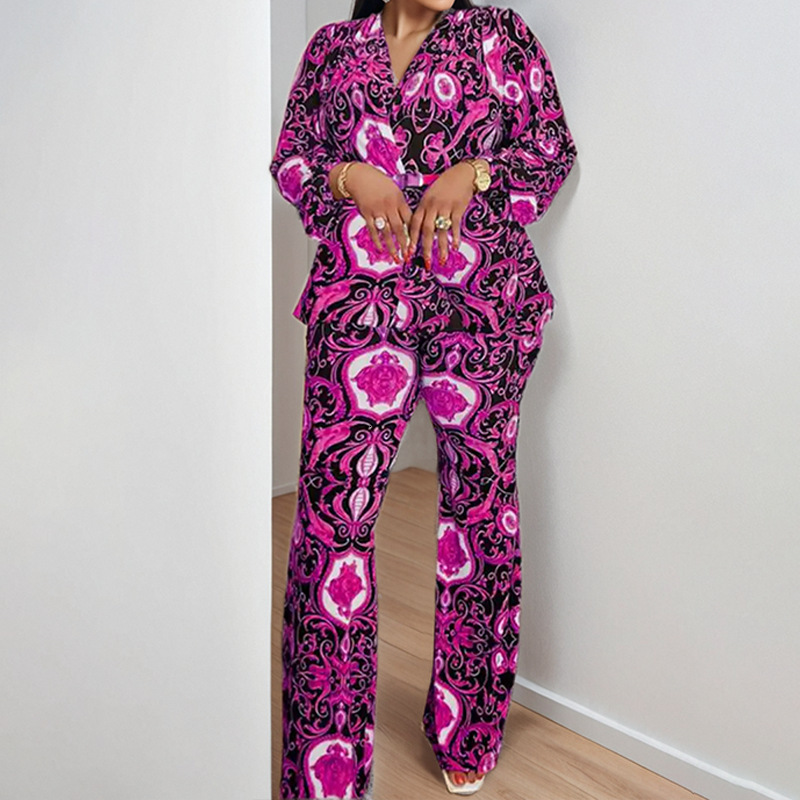 2025 Spring New Women's Clothing Style Printed Long Sleeve Collar Shirt Two Piece Fashion Set For Women