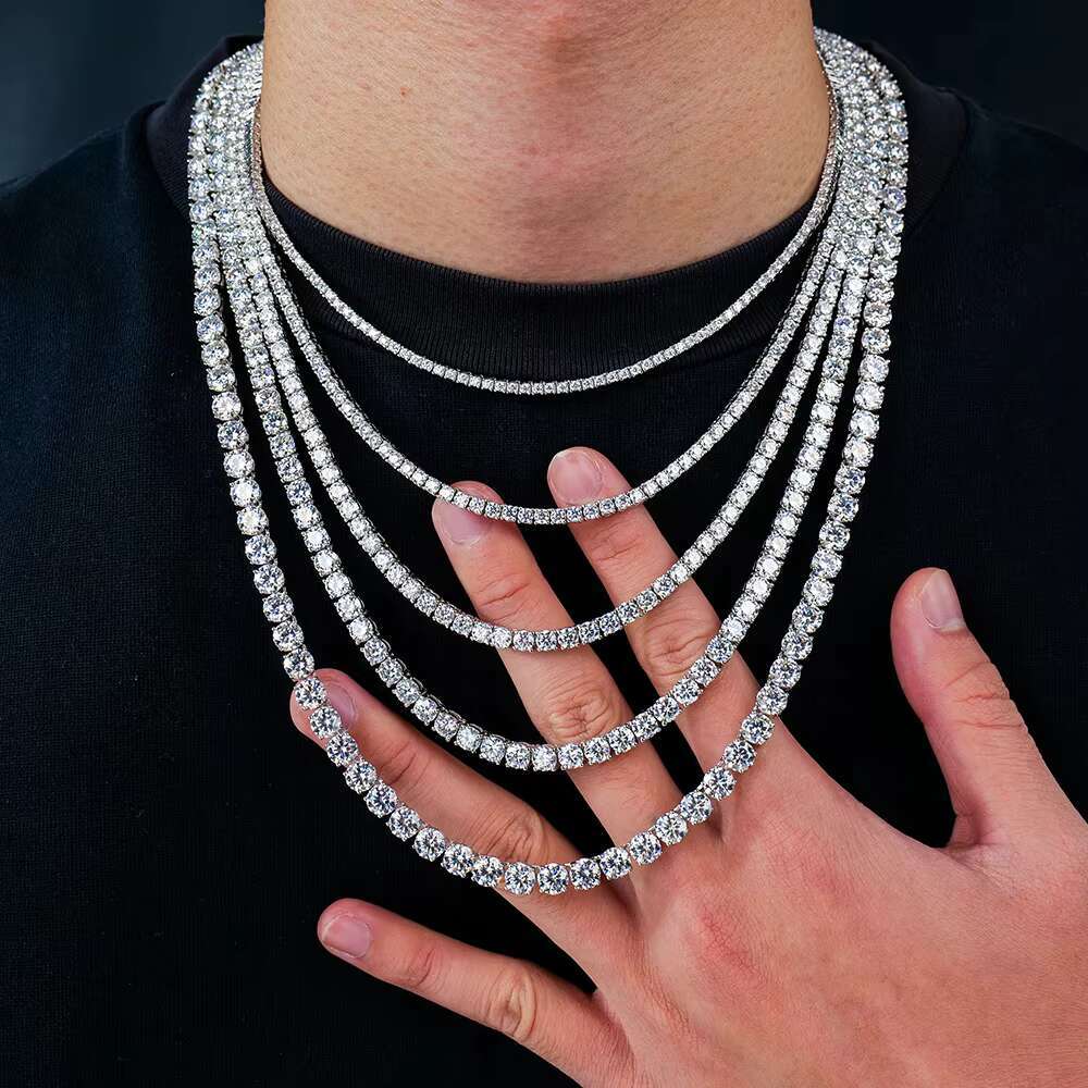 2-6mm Hiphop Sier Cluster Iced Out Vvs Gra Certified Dia Mossanite Moissanite Jewelry Necklace Tennis Chain for Man