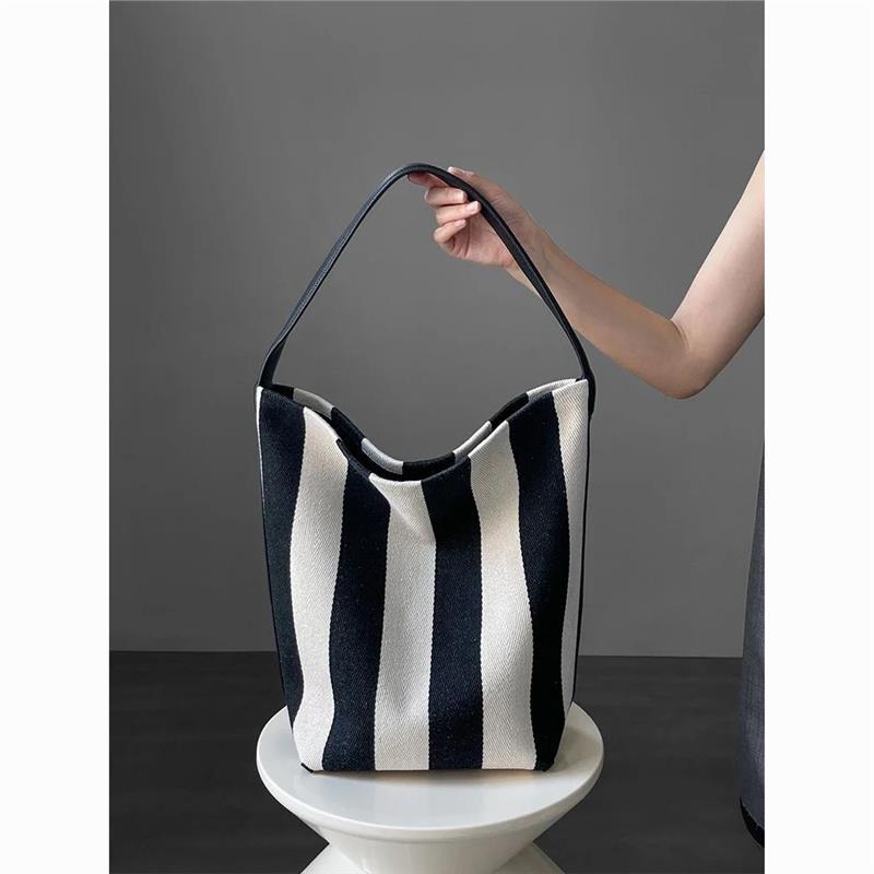 Stylish Women's Stripe Canvas Overnight Travel Tote Bag with Adjustable Strap