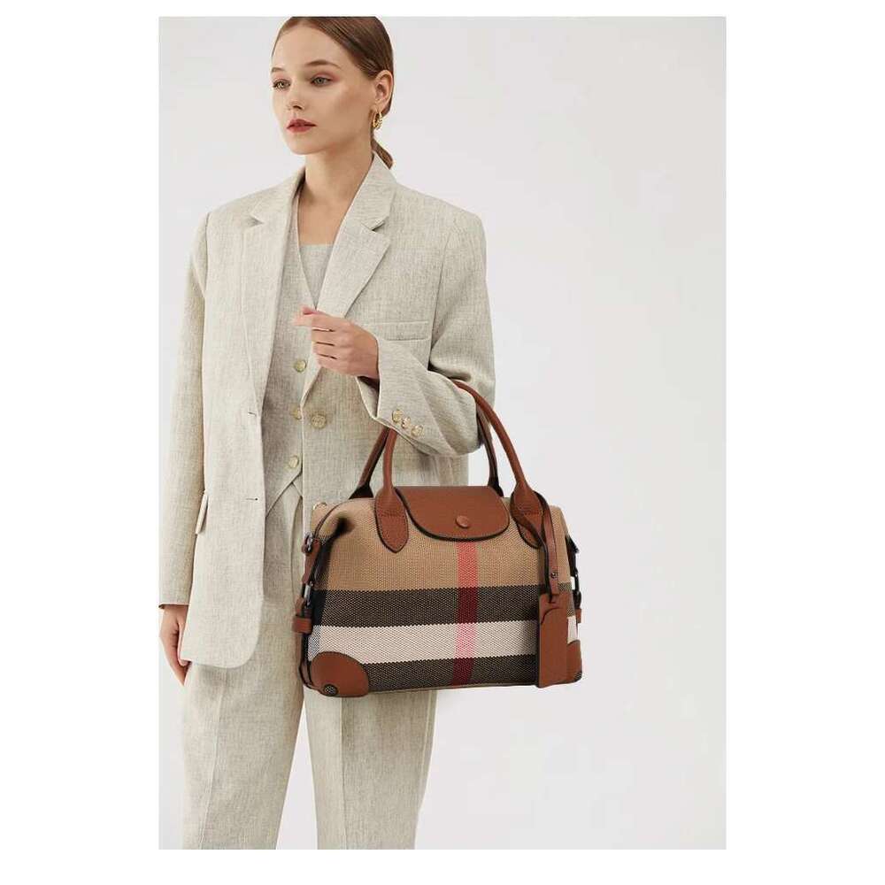 Women's Bags handbag Exquisite women's bag, Boston bag with canvas and leather plaid handbag for daily commute novelty of