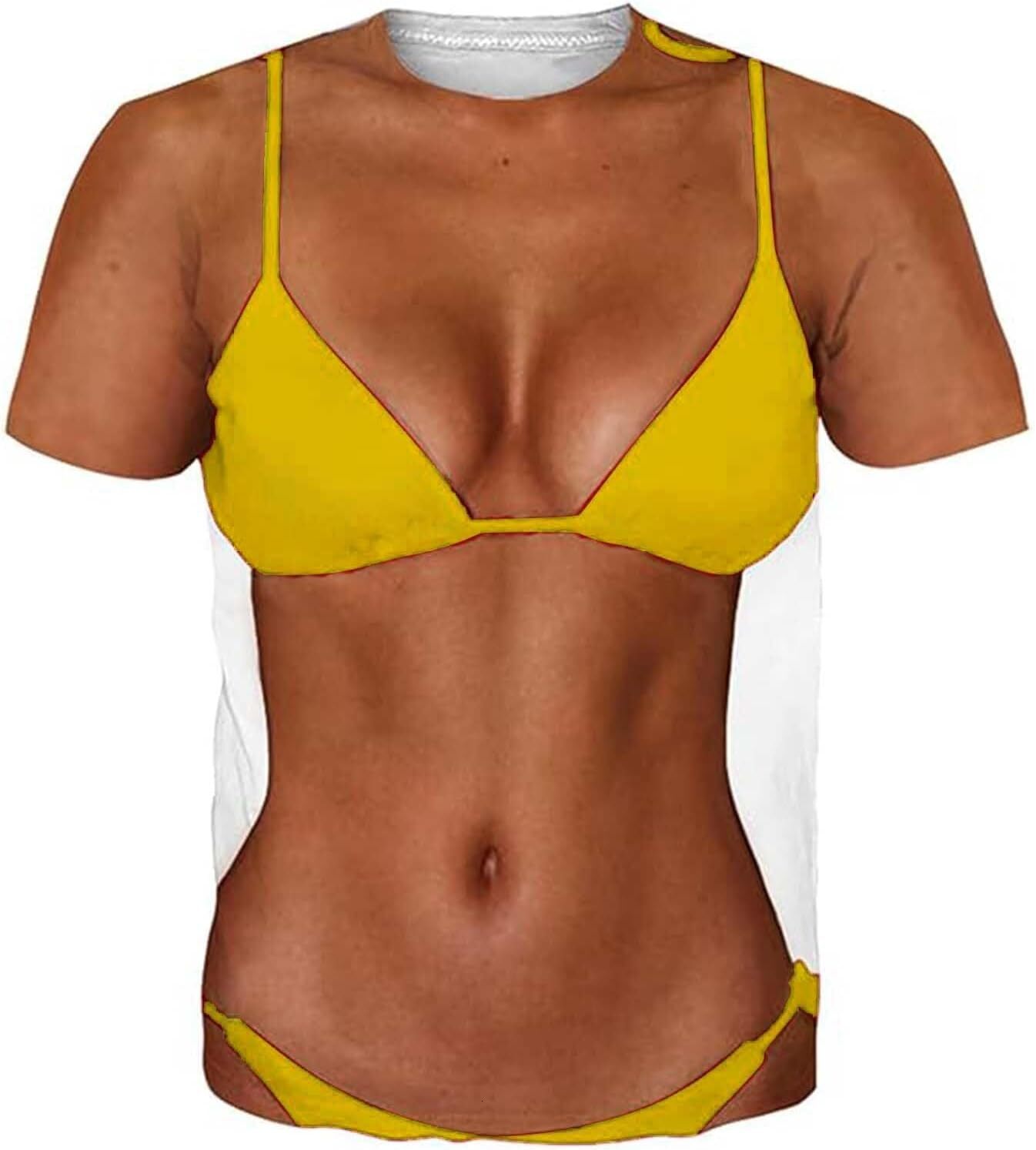Mens T shirt Womens Mens Funny T Shirts Novelty 3D Bra Print Unisex Fake Bikini Printed Crewneck Top Night Out Clubwear tee Casual tops summer clothes