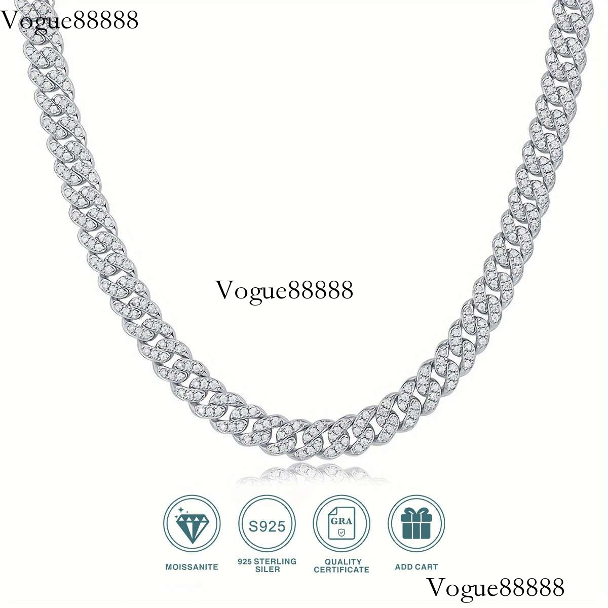 2025 JIUZUAN D color full moissanite Cuban chain women's men's S sier necklace hip hop fashion boutique jewelry