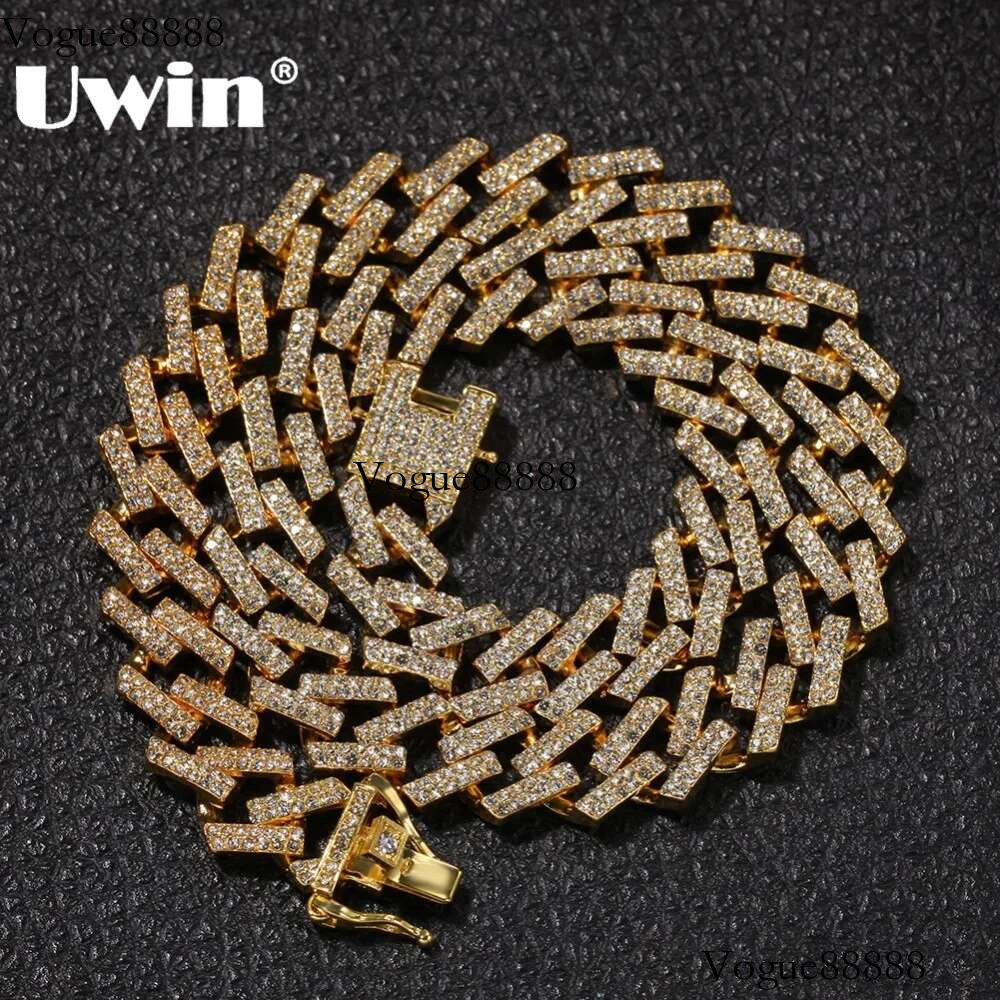UWIN Drop Shipping Fashion Iced Prong Cuban k Chains Necklaces 15mm Mutil-Colored Blue/Black Rhies Hiphop Jewelry Mens