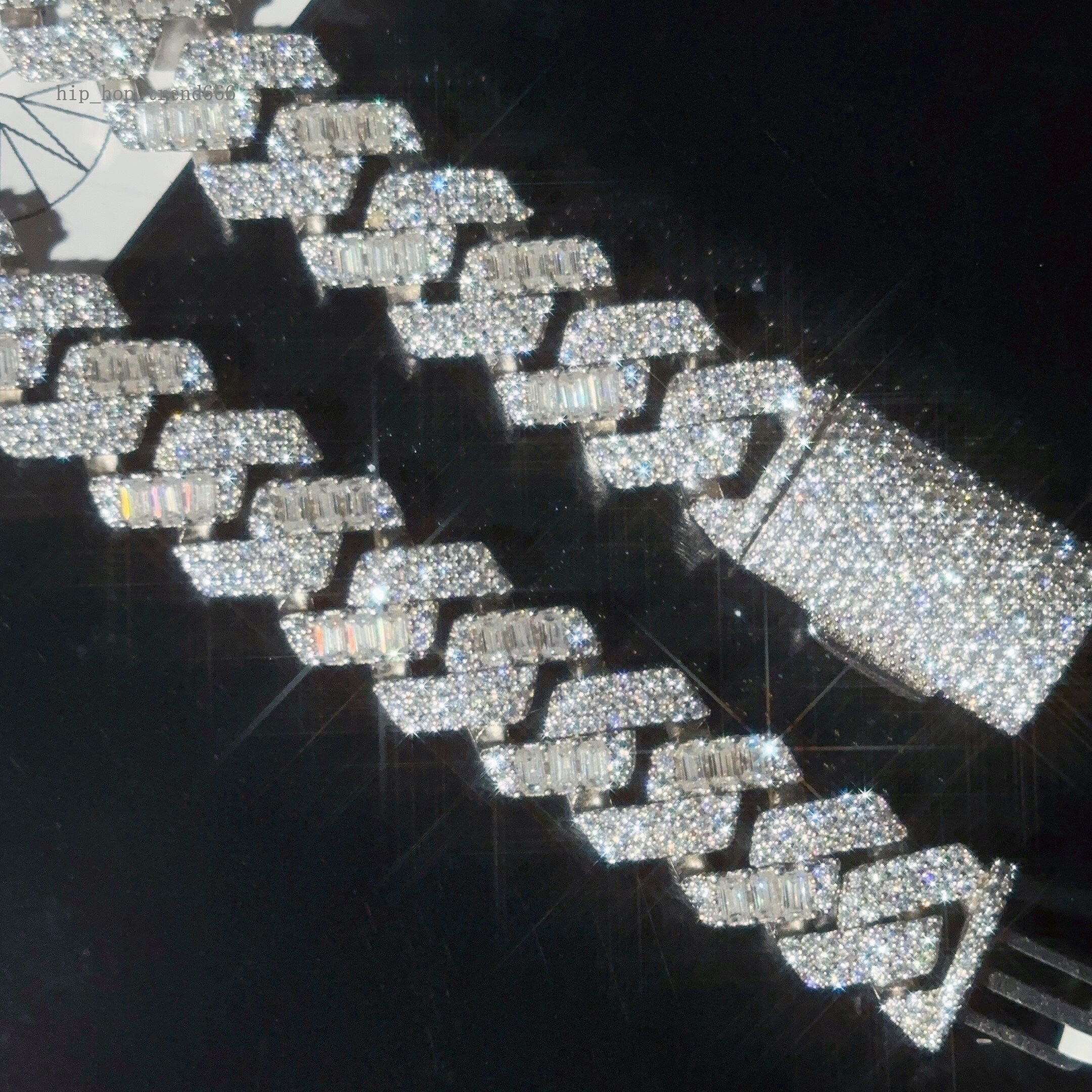 Mix Cut Design3 Row 15MM Solid 925 Silver Cuban Link Moissanite GRA Certified Hip Hop Moissanite Chain Necklace