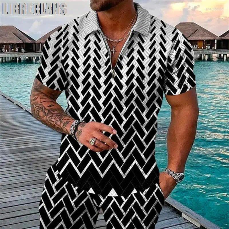 Men's Polos Summer Sportswear Casual Beach Short Sleeved Polo Shirt And Shorts Set Two-piece Clothing Street