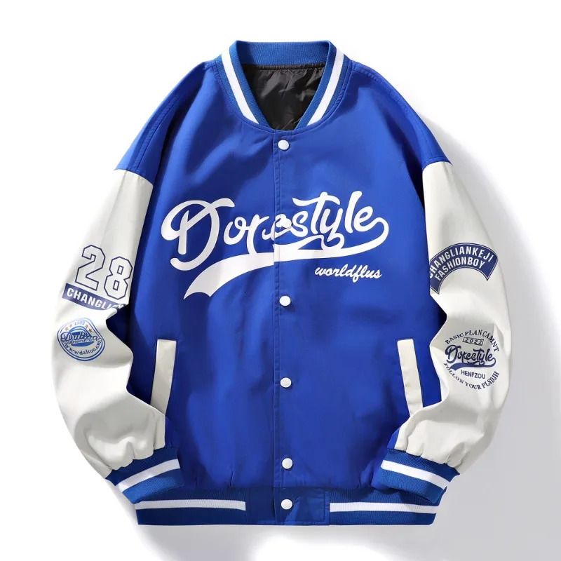 Mens classic baseball jacket black blue polyester regular zipper casual springsummer printed fashionable mens style 250313