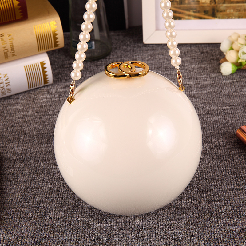 Large Handheld Pearl Banquet Makeup Women's Round Acrylic Hard Box Earth Diagonal Cross Bag Crystal Evening Bag