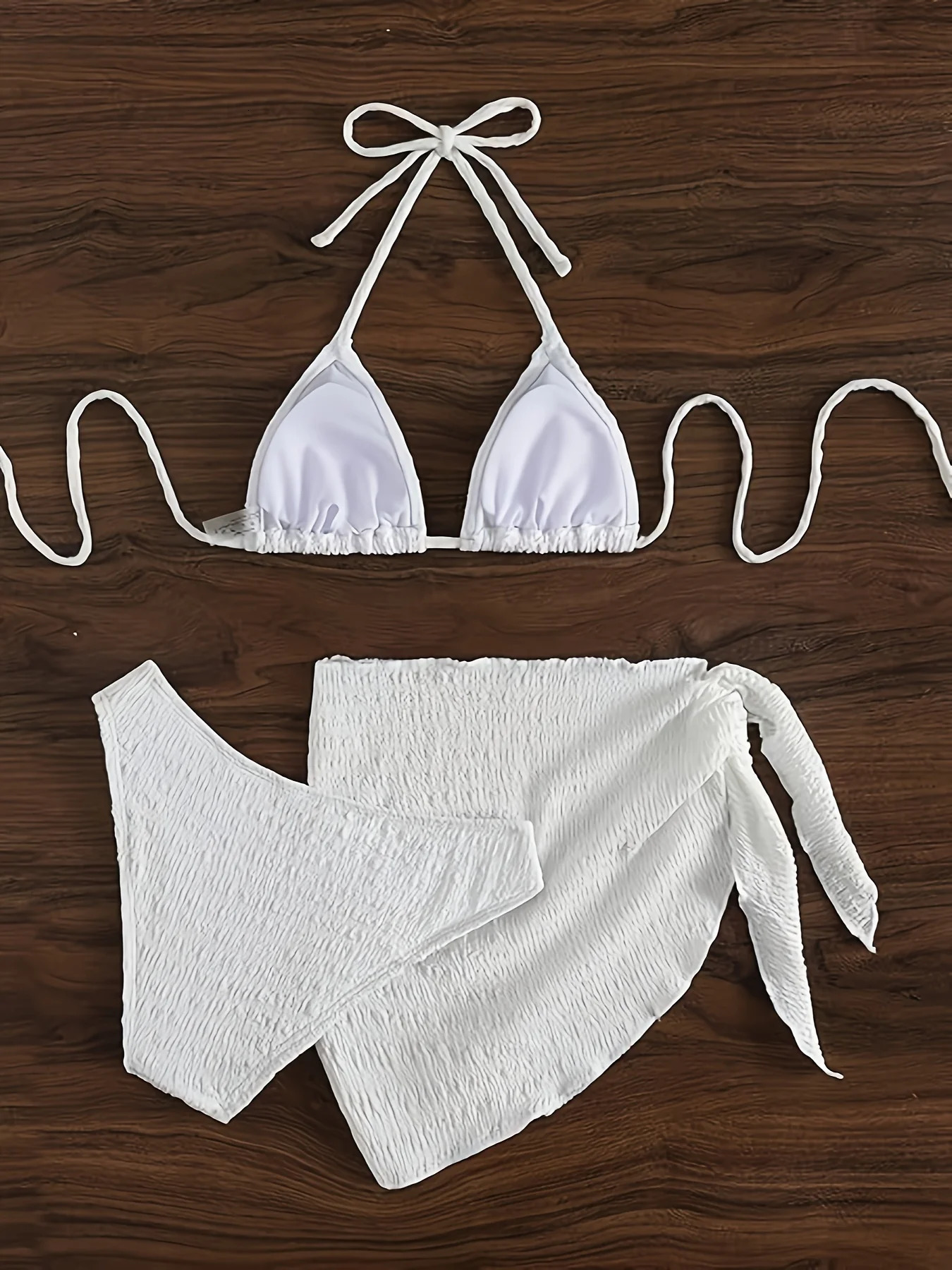 European and American Sexy Split Solid Color Bikini Womens Swimsuit ThreePiece Set 250311