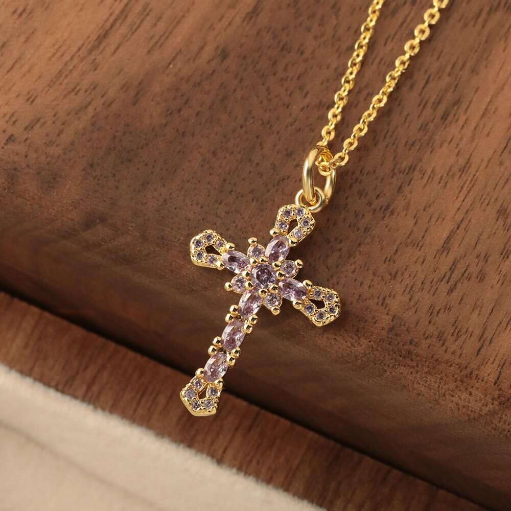 designer hot selg new product copper gold-plated micro inlaid zircon cross pendant necklace for women
