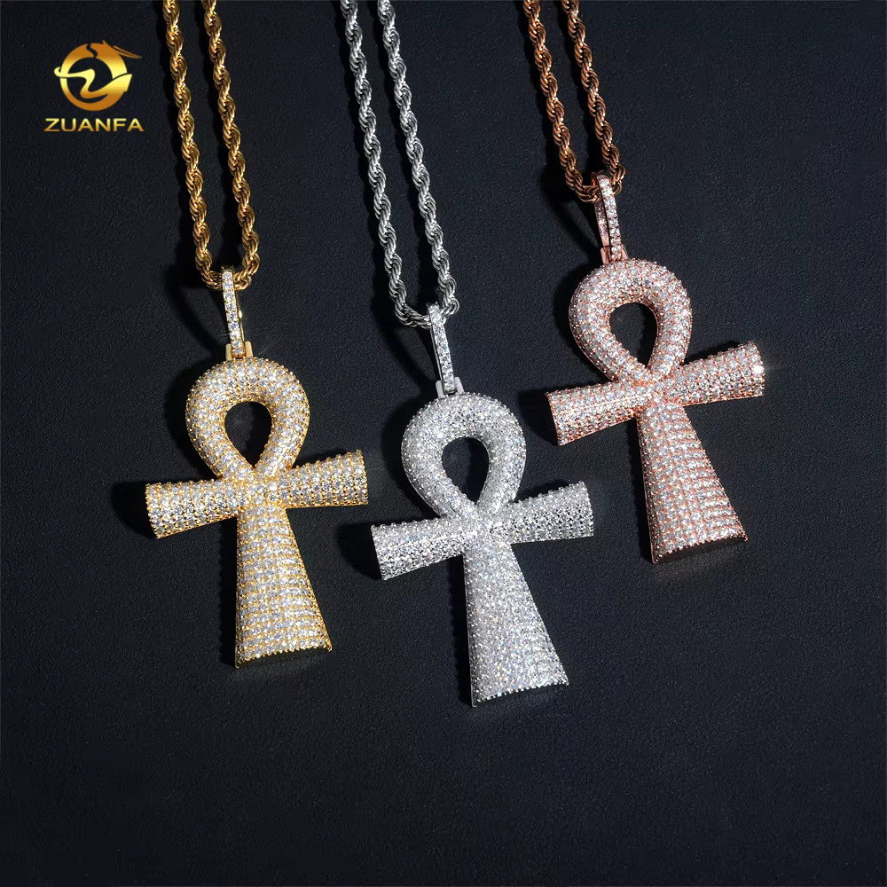 New Design Ankh Necklace Pass Diamond Tester Moissanite Sterling Silver Gold Plated Ankh Cross Charm Pendant Fine Jewelry