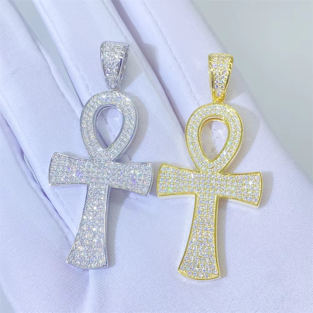 Iced Out Ankh Cross Pendant 925 Sterling Silver Hip Hop Moissanite Pendant