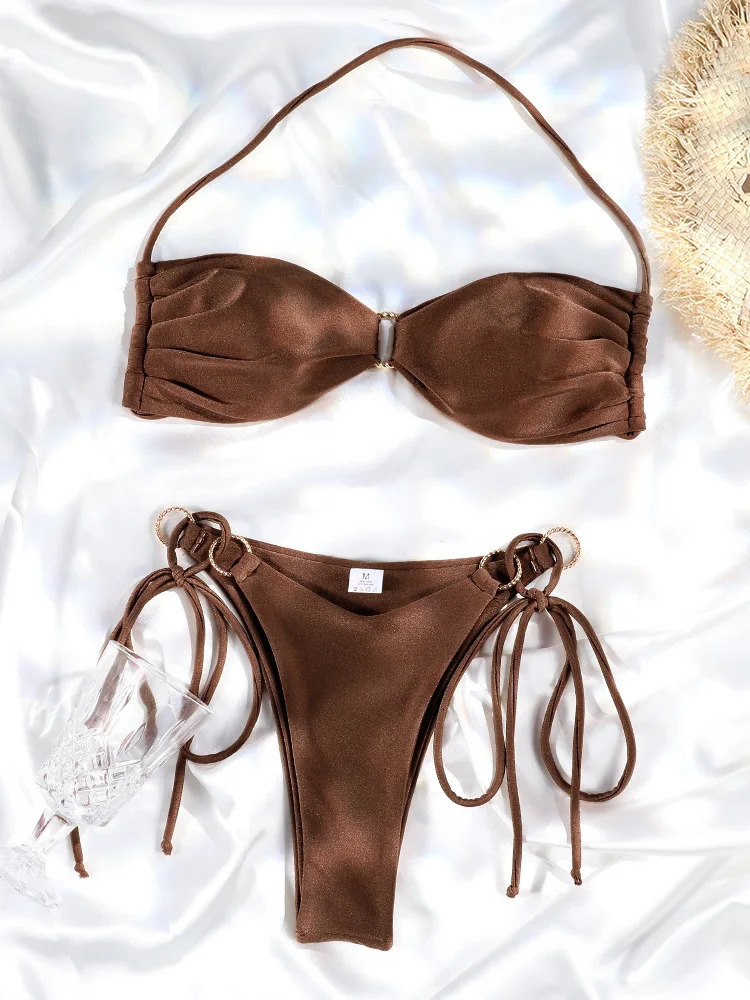 Rinabe Brown Bikinis Low Waist Biquinis 2024 Swimsuit Women Swimwear Bandage Bathing Suit Female Beachwear Summer Bikini Sets 250311