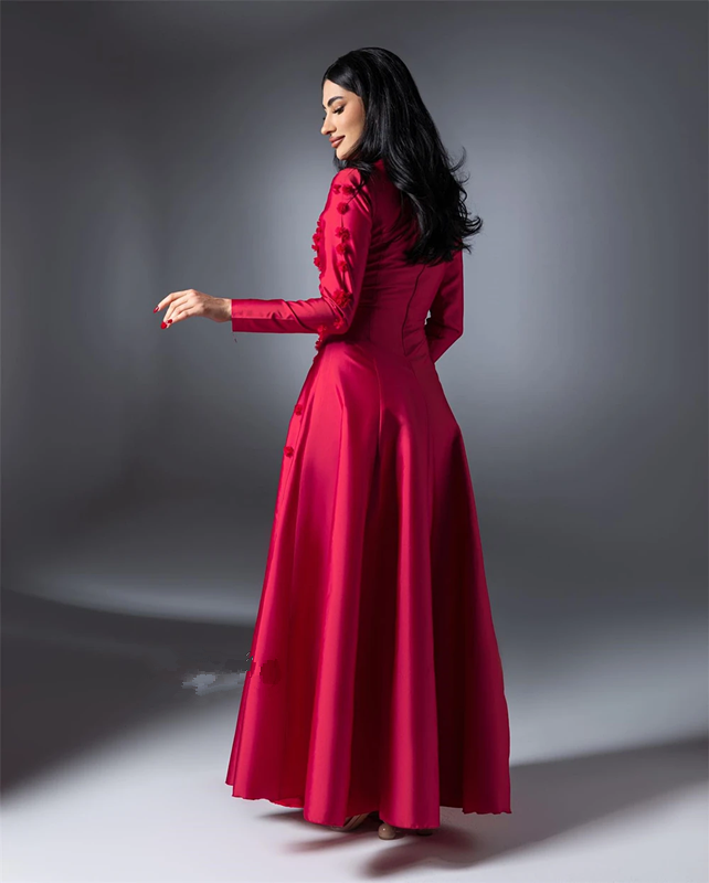 Customized Jiayigong s Flower evening dresses Draped fuchsia A-line O-Neck Bespoke Occasion prom Gown arabic garment