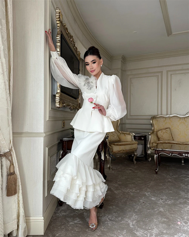 Customized Jiayigong Jersey evening dress Beading Draped Tiered Mermaid High Collar Bespoke Occasion prom Gown midi