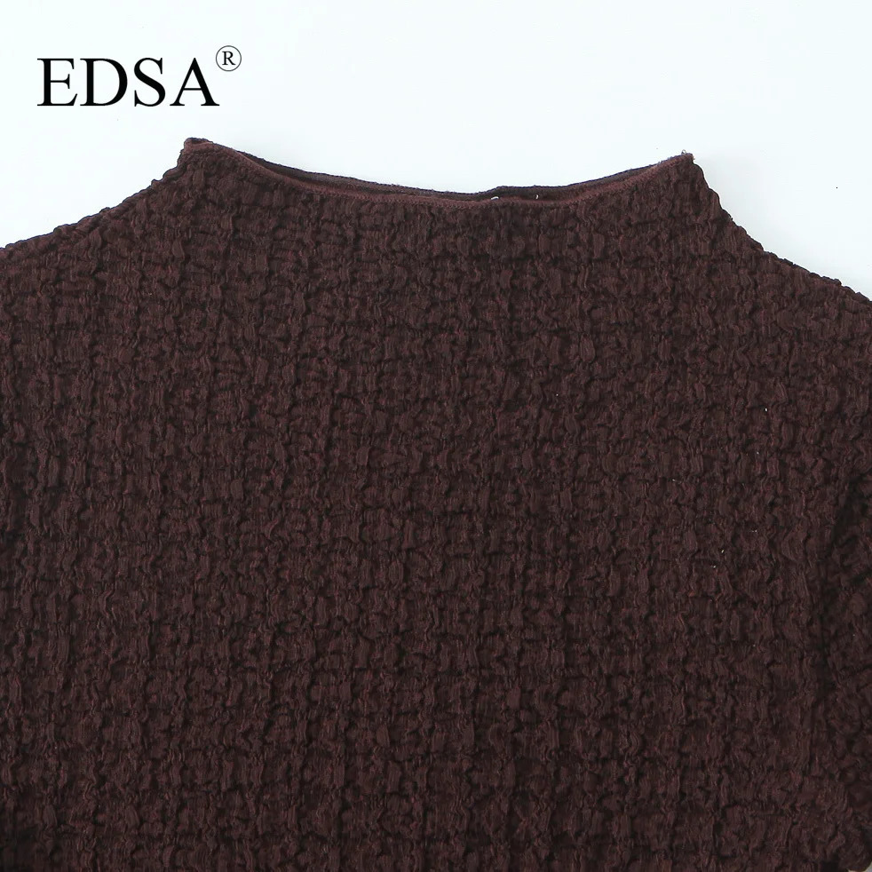 EDSA Womens Texture Cut Midi Dress High Waist Long Sleeve Hollow Elegant Skirt 250313