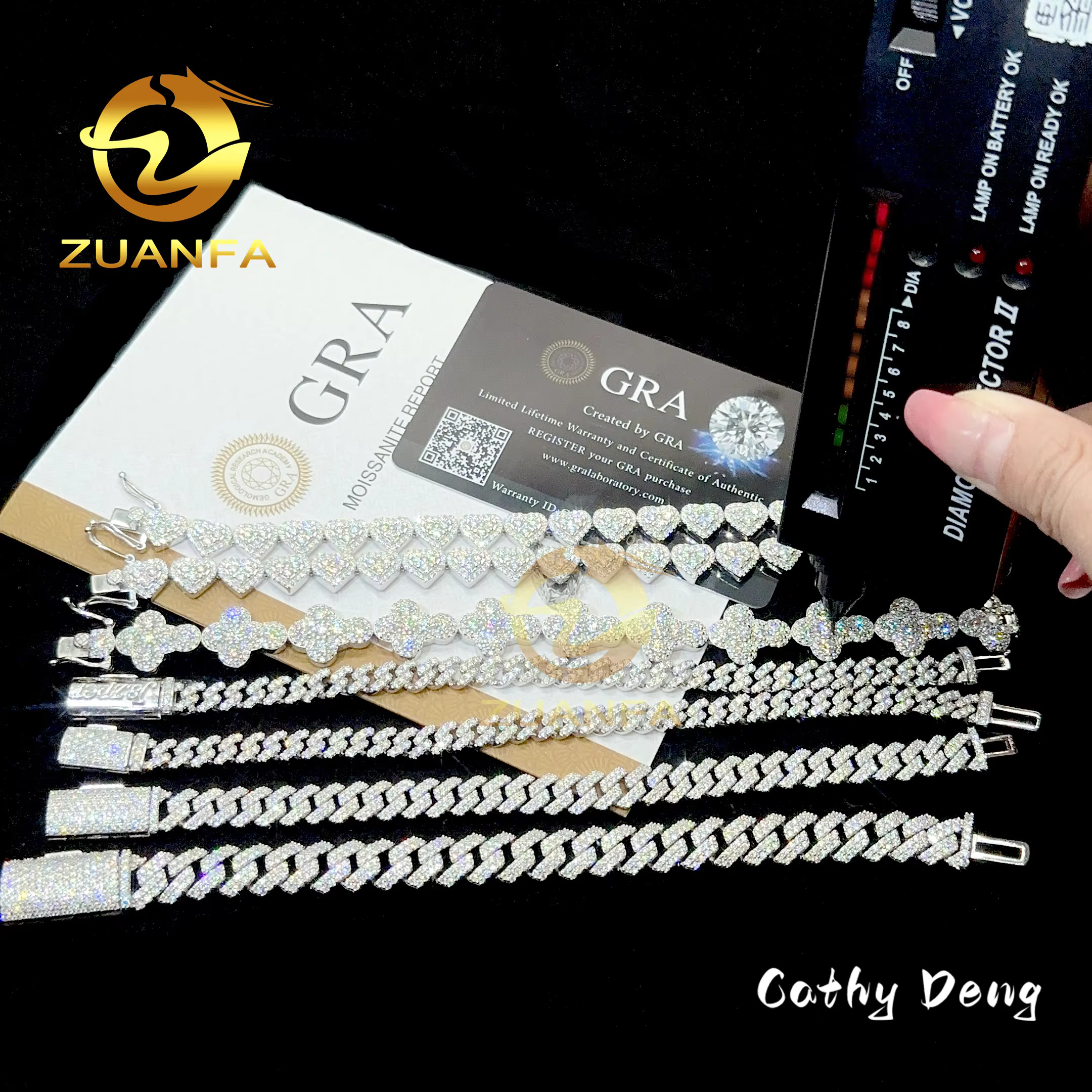 Hot Selling Hip Hop Jewelry 6mm 8mm 10mm Sterling Silver 925 Heart Shape Iced Out Cuban Link Bracelet Moissanite Cuban Bracelet