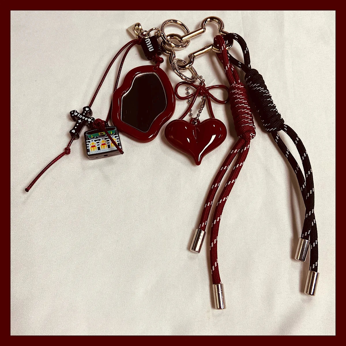 resin hanging rope mirror small heart versatile keychain phone case pendant woven rope bag decoration warm gift 250311