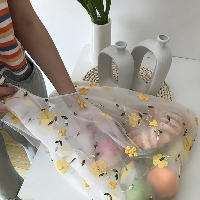 Women Transparent Tote Double Organza Yarn Cloth Bags Embroidery Flowers Handbag High Quality Eco Shopping Bag Purses For Girls R250312