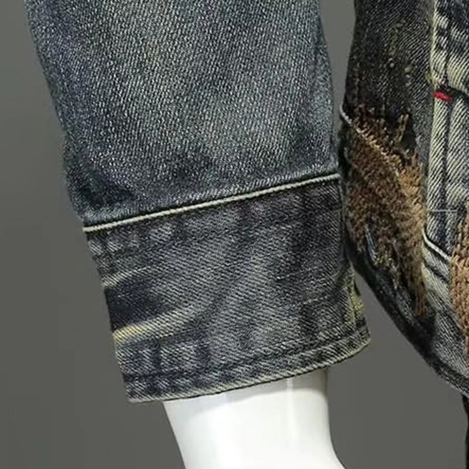 Retro denim jacket with zipper standing cotton slim fit winter mens 250313