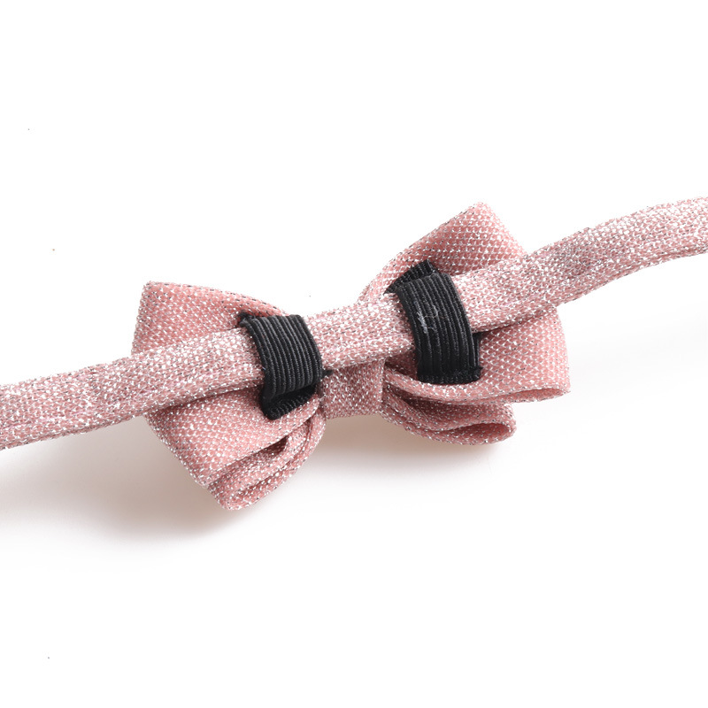 Cat Collar Breakaway with Bowtie and Bell, Red Sparkling Suede Fabric Fashion Kitten Collar with Removable Cat Bowtie Collar for Kitty Cat (18-28cm) B